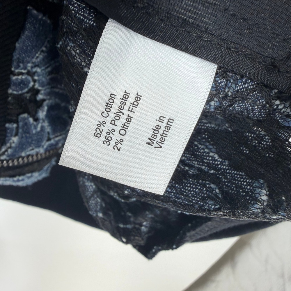 Lane Bryant Bomber Jacket Women 26/28 Blue Floral Sheer Lace Denim Applique Boho - Picture 7 of 8